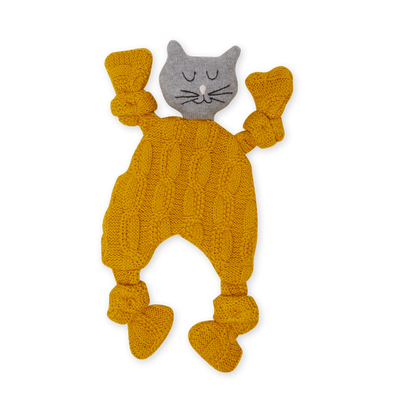 Baby Comforter Cuddle Cloth - Cat Cable Knit Citrus - Sophie Home