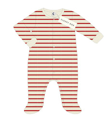  Red and Oatmeal Breton Romper - Sleep Doe