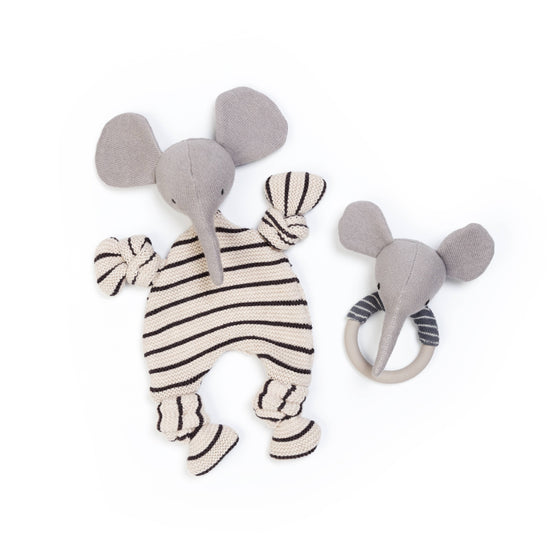 Cotton Knit & Silicone Teether Rattle - Elephant