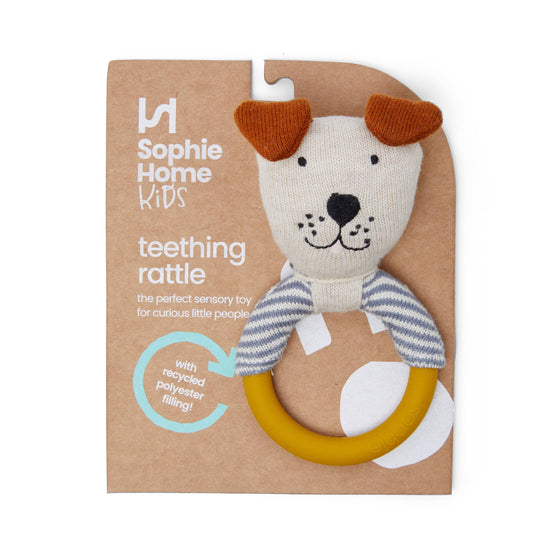 Cotton Knit & Silicone Teether Rattle - Dog - Sophie Home