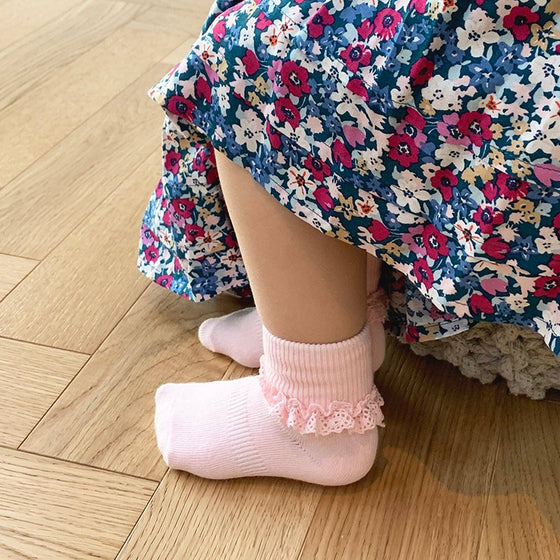 Frilly Non-Slip Stay-On Baby and Toddler Socks - Pink Lemonade - The Little Sock Company