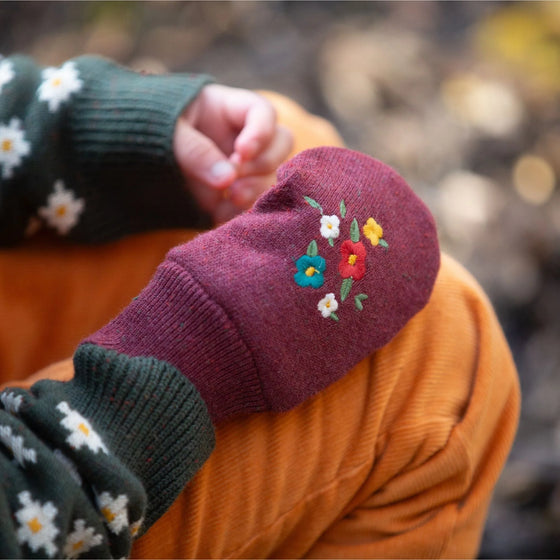 Hazelnut Embroidered Knitted Mittens - Little Green Radicals