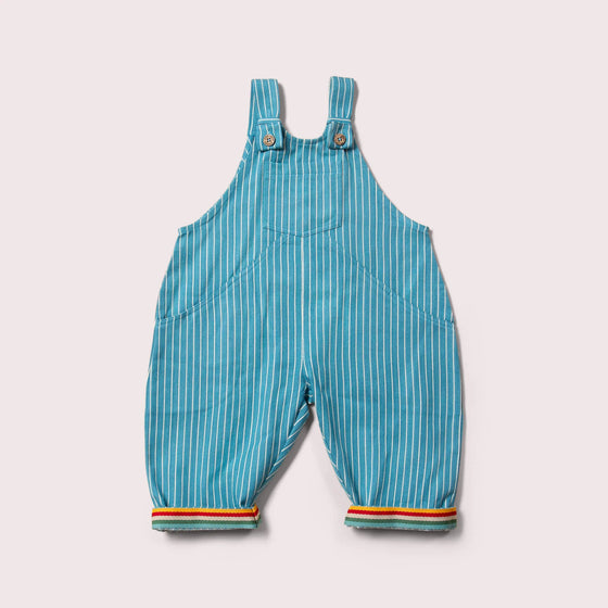 Horizon Blue Striped Roll Up Dungarees - Little Green Radicals