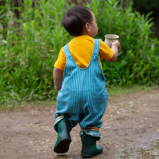 Horizon Blue Striped Roll Up Dungarees - Little Green Radicals