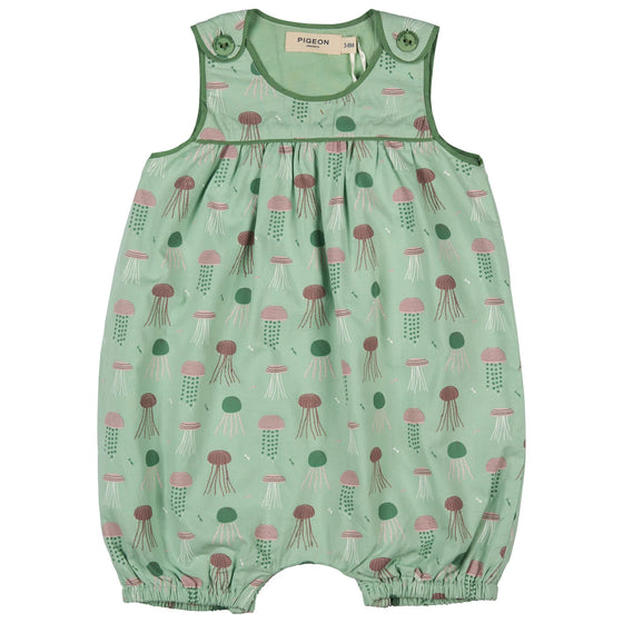 Baby Playsuit - Jellyfish, Green - Pigeon Organics