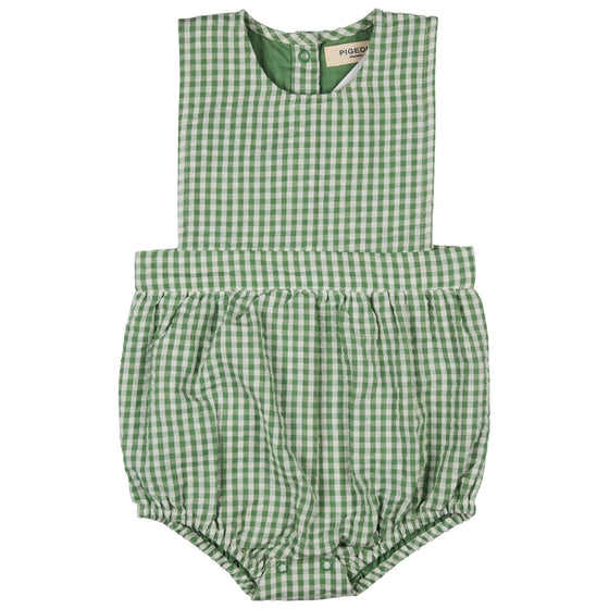 Bib Romper (Seersucker Check) - Green - Pigeon Organics