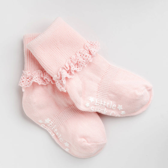 Frilly Non-Slip Stay-On Baby and Toddler Socks - Pink Lemonade - The Little Sock Company