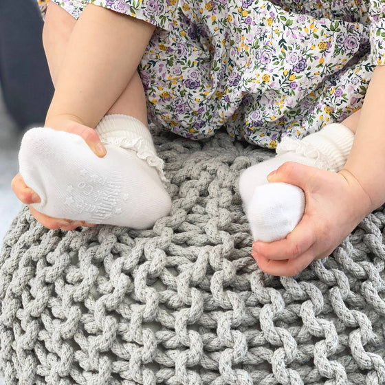 Frilly Non-Slip Stay-On Baby and Toddler Socks - Pearl White - The Little Sock Company