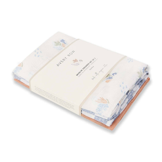 Organic Baby Muslin Squares Set of 3 - Coastline - Avery Row