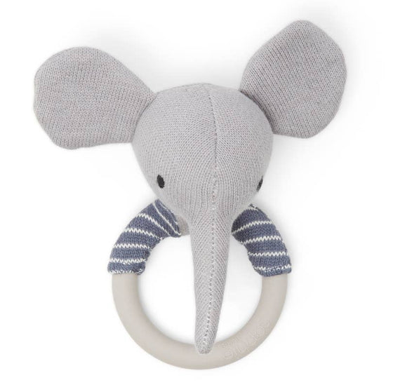 Cotton Knit & Silicone Teether Rattle - Elephant