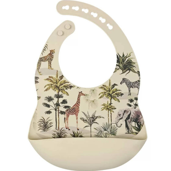 Bestseller Silicone bib with tray Jungle - Beige