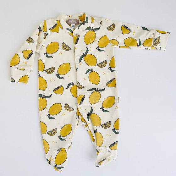 Organic cotton Baby sleepsuit  in Cream with Lemon print - Eddie & Bee